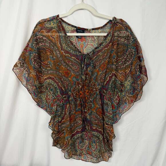 rue21 Tops - rue21 Sheer Paisley Print Flutter Sleeve Tie Front Blouse Size M